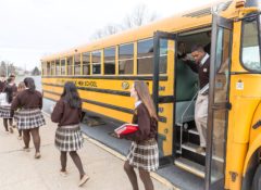 Bethlehem Catholic High School students getting off the bus in the morning for school