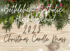 Image of holly and berries with the words Bethlehem Catholic High School 2023
