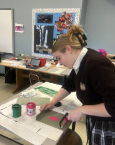 Bethlehem Catholic Student working on a project in her Art class