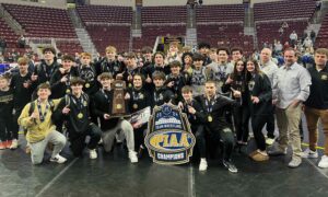 Bethlehem Catholic High School's Wrestling Team after their 3rd consecutive Team Title in the PIAA Class 3 State Tournament at Hershey 2024