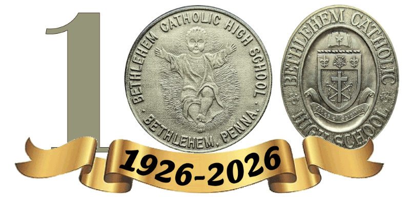 Image of the centennial logo, which is the number 100 with the two zeros being the centennial coin and the Beca Seal.