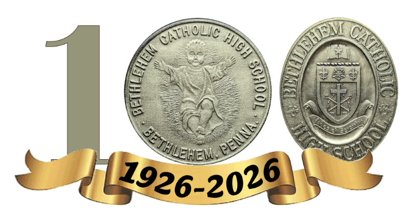 Image of the centennial logo, which is the number 100 with the two zeros being the centennial coin and the Beca Seal.