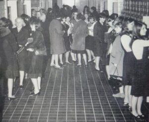 image of female students at their lockers - Dewberry and Madison Campus, when it is still separate boys/girls wings