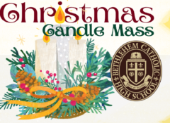 Christmas Candle Mass image with candles in a wreath and the Beca seal