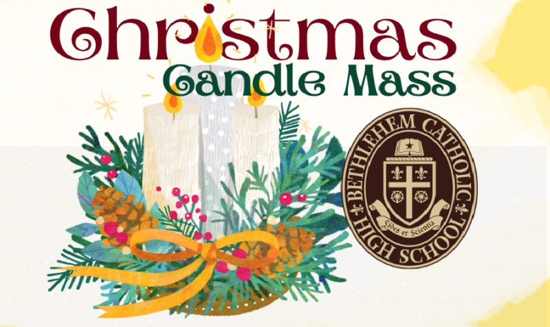 Christmas Candle Mass image with candles in a wreath and the Beca seal