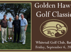 Image for the 2024 Golden Hawk Golf Classic, Friday, September 6, 2024pictured from left to right: Tom Vresics, Mike Grasso, Fr. Ezaki, and Dean Donaher